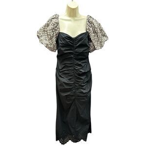 Rhode Ruched Dress with Puff Sleeves in Black NWT Size Small